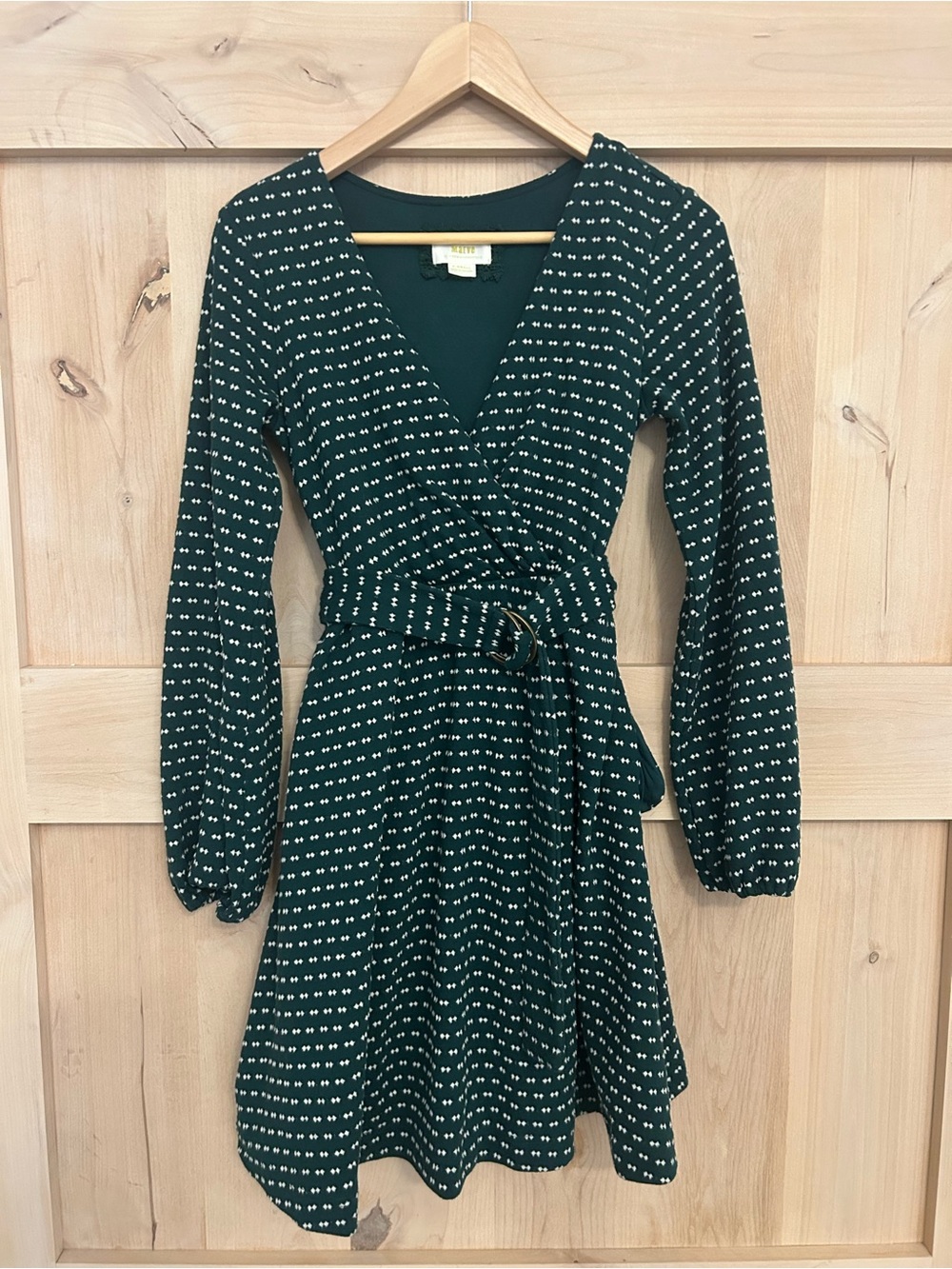 Maeve Anthropologie deep green knit a-line dress knee length w pockets, size XS